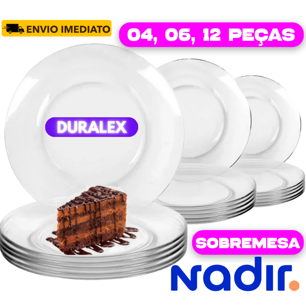 Kit 06/04/12 Prato Sobremesa Astral Duralex Conjunto Vidro Resistente Transparente Redondo  Buffet