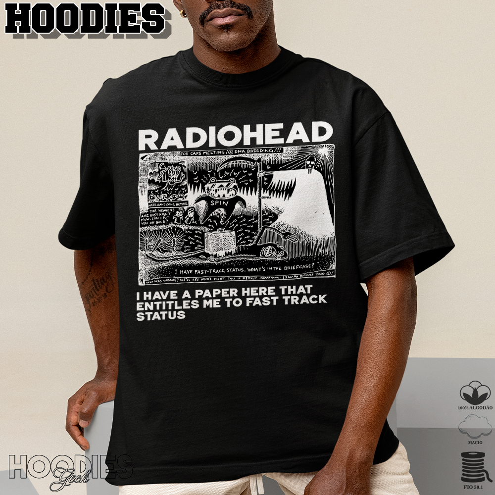 Camiseta Básica Chamativa Algodão Ou OVERSIZED Radiohead Fast‐Track Music Álbum Tee