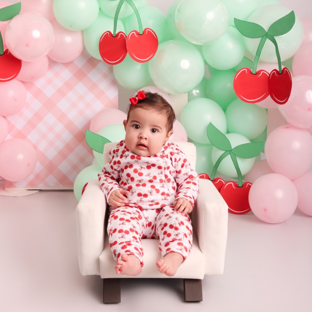 Macacão Cerejinha com Zíper em Soft Quentinho Macacão de Bebê Menina Pijama para Inverno Quente