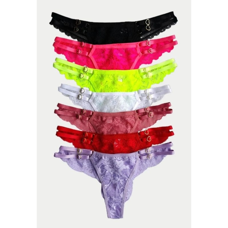 kit Tangas Renda Calcinha Lingerie Com Regulagem Lateral Coração