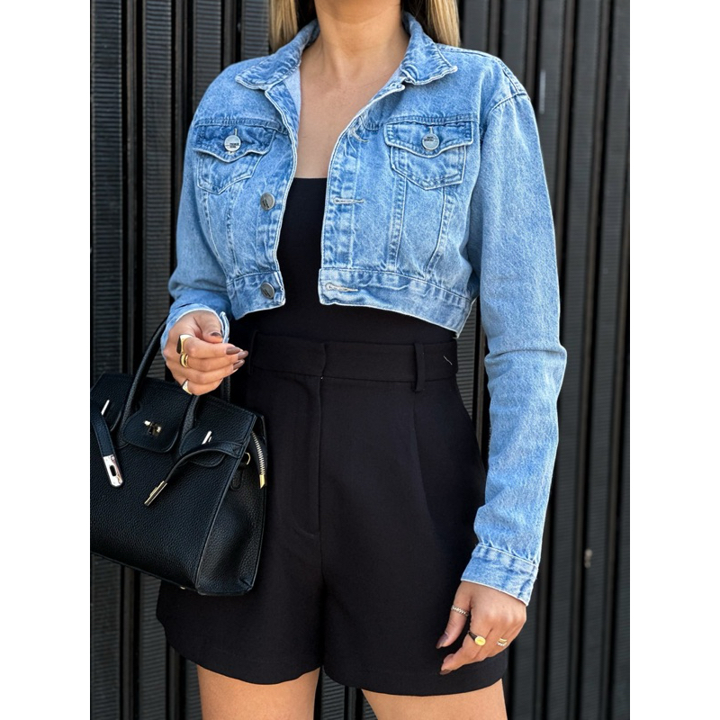 jaqueta jeans feminina casaco blusa casaco bulsas feminina de frio manga longa em Oferta na Shopee