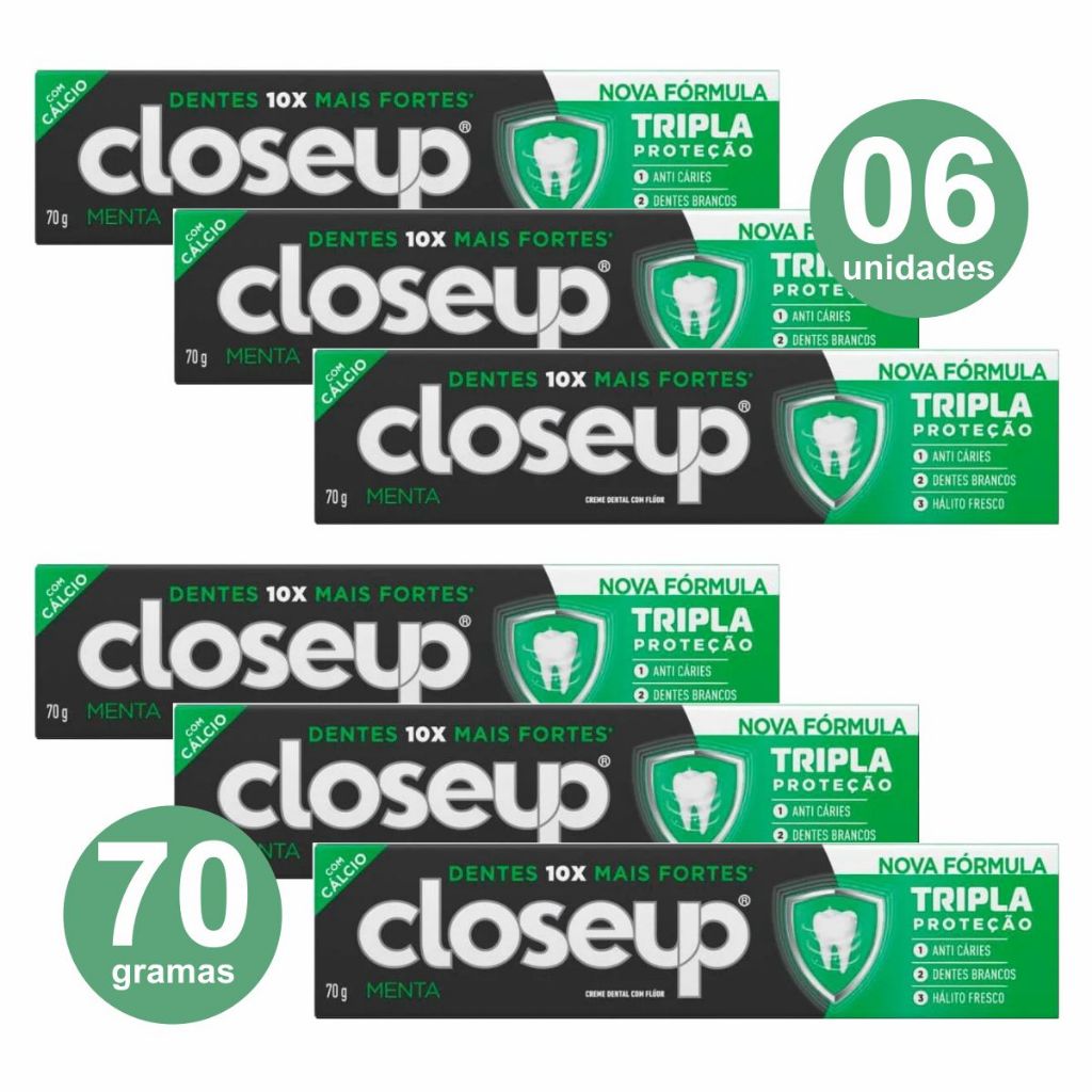 Kit 6 Creme Dental Closeup Tripla Proteção Menta 70g