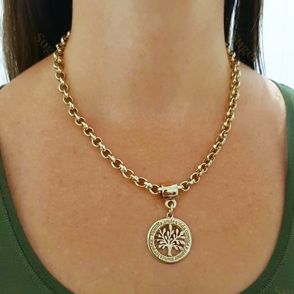 Kit Conjunto Colar pingente Árvore Da Vida banhado ouro 18k Corrente de Feminino Acessórios Femininos necklace — imagem 2 de 2