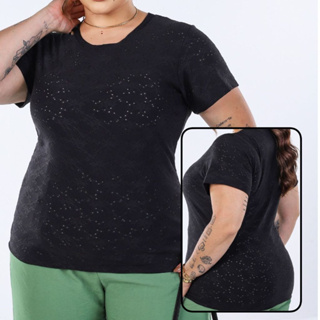 Blusa Manga Curta Feminina Casual Plus Size Malha Lese Leve Estilosa Detalhe de Metal na Gola em Oferta na Shopee