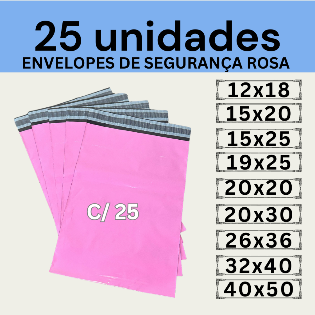 Kit 25 Envelopes Segurança Rosa Embalagem De Envio 12x18 15x20 19x25 20x30 26x36 32x40 40x50 em Oferta na Shopee