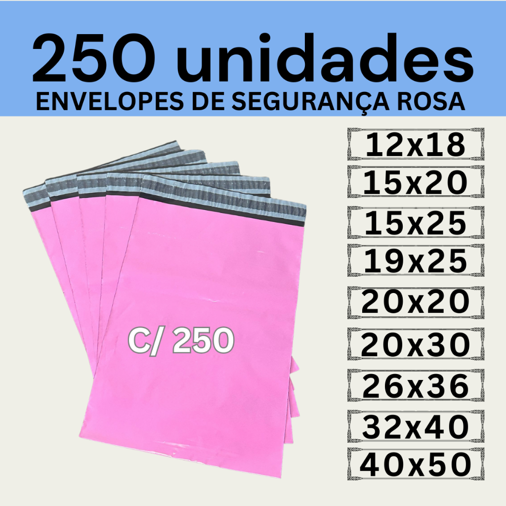 Kit 250 Envelopes Segurança Rosa Embalagem De Envio 12x18 15x20 19x25 20x30 26x36 32x40 40x50 em Oferta na Shopee