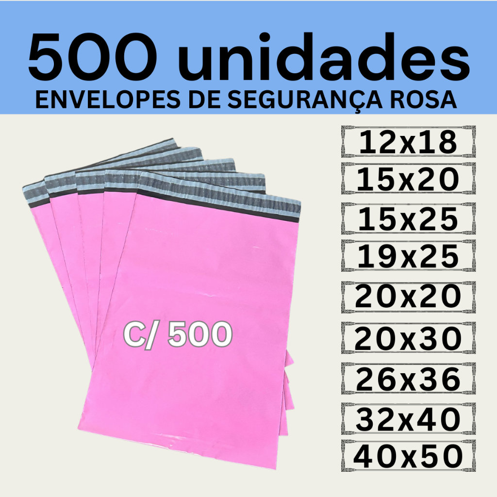 Kit 500 Envelopes Segurança Rosa Embalagem De Envio 12x18 15x20 19x25 20x30 26x36 32x40 40x50 em Oferta na Shopee