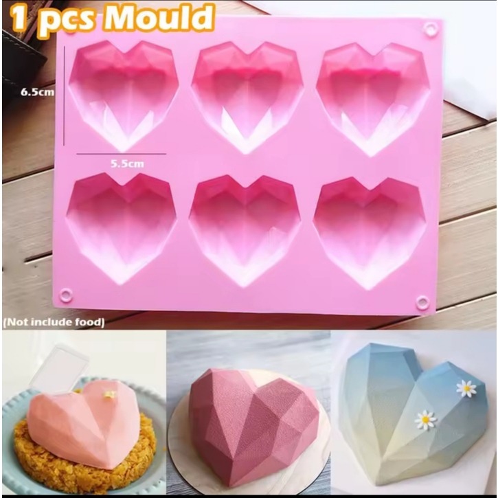 Molde De Silicone Em Forma De Coração, Ferramentas Bakeware, Formulário Para Sabão, Bolo, Mousse, Pastelaria, 6 Cavidade