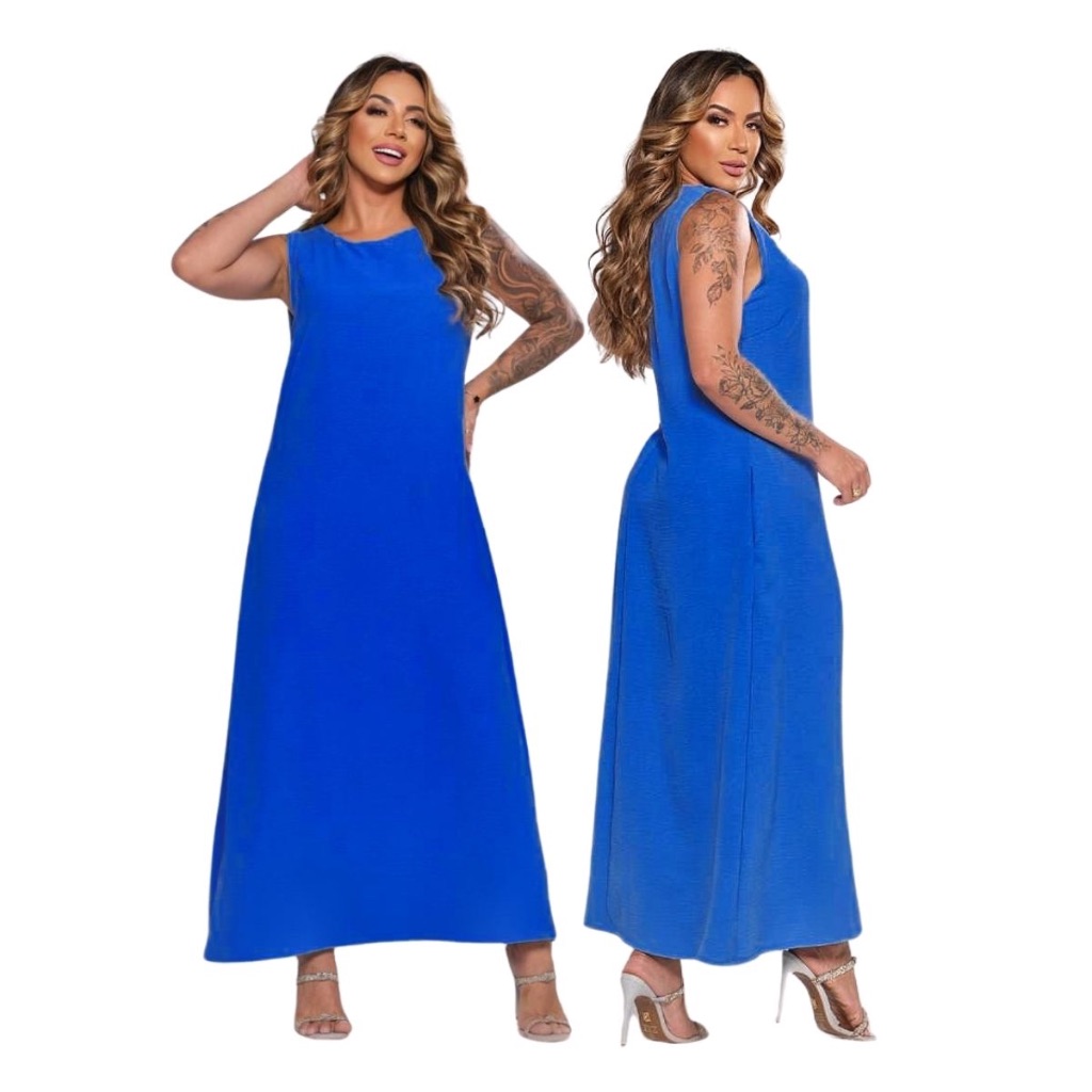 Vestido Longo Tecido Dunas Plus Size Elegante em Oferta na Shopee