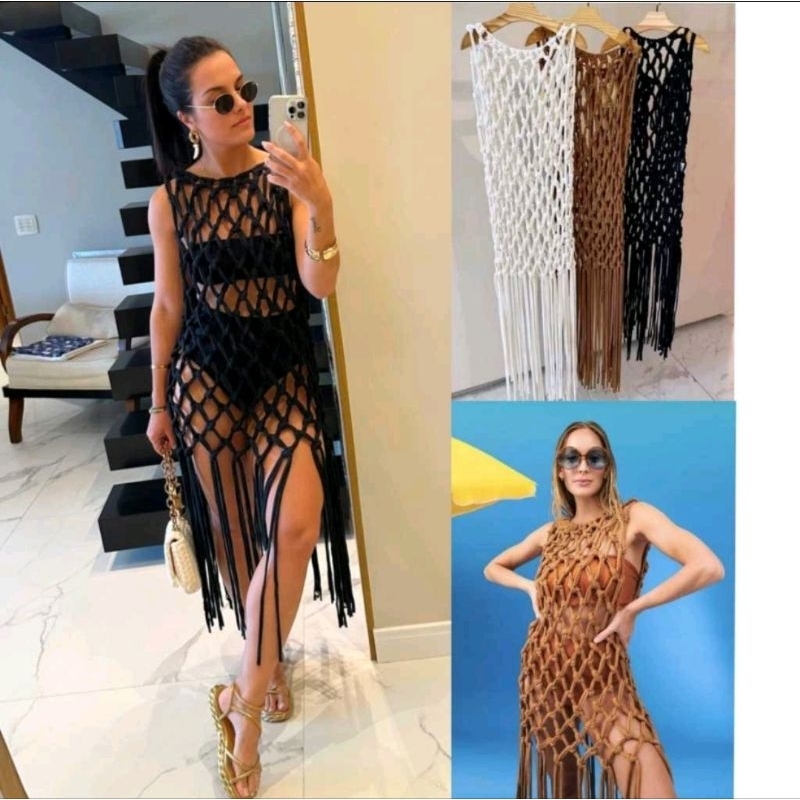 Vestido Saida De Praia, Vestido Feminino Macramê , Saida Praia, Vestido Croche, Vestido Noite, Festa