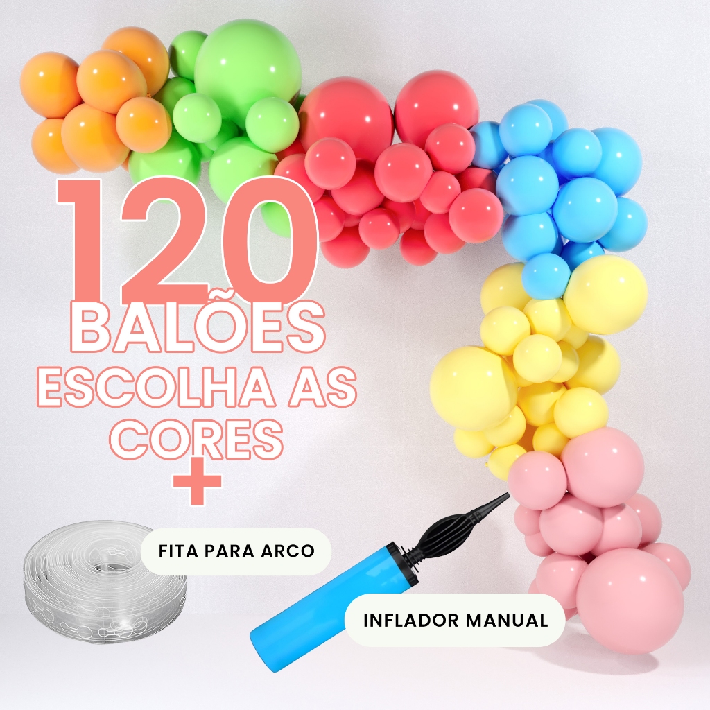 Kit Arco de Balões Personalizado 120 Balões com inflador fácil montagem bexiga para aniversário em Oferta na Shopee