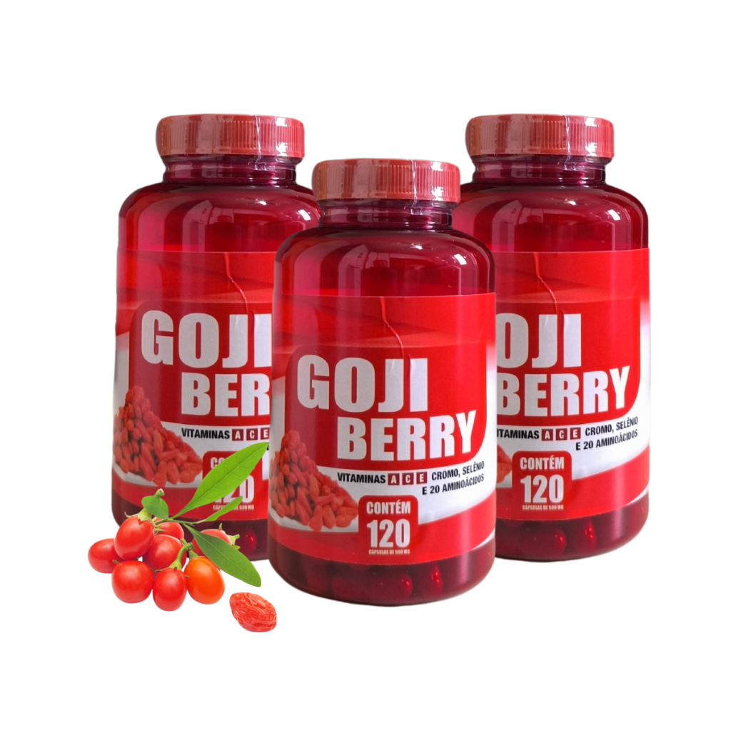 Goji Berry 120 Cápsulas 500 mg - Vitamina A C e E - Kits Com 1, 2, 3 E 4 Unidades em Oferta na Shopee