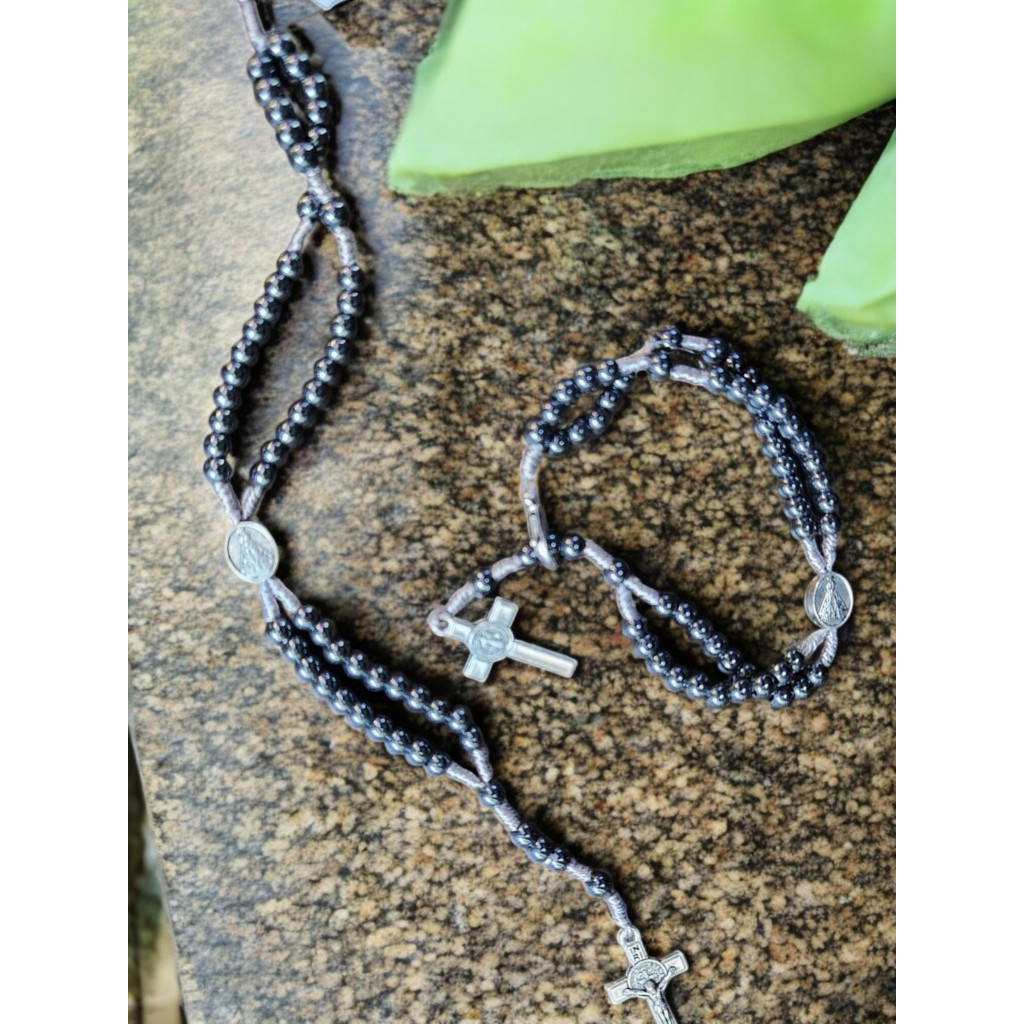 Terço de pulso pulseira religioso nossa senhora aparecida pedra hematita ajustavel