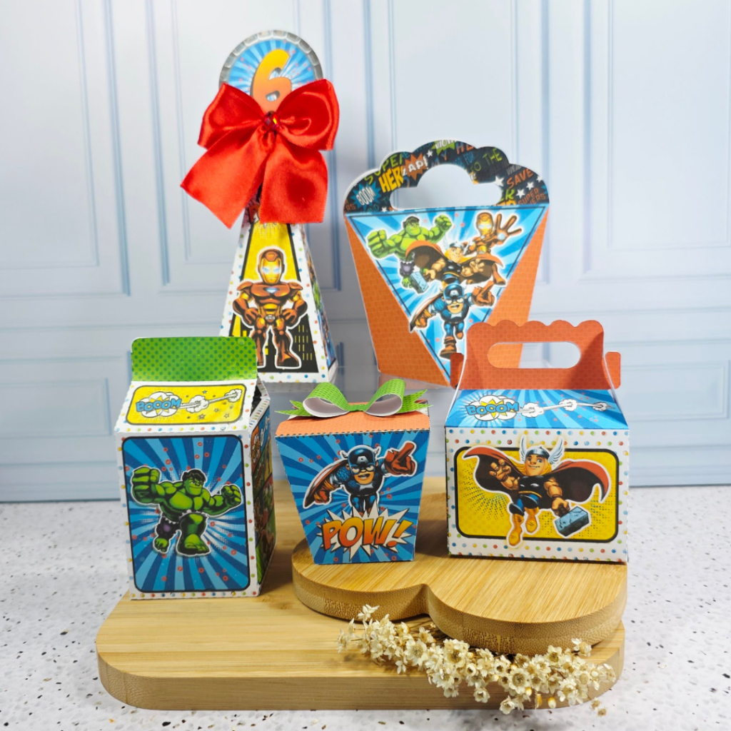 Kit Festa Aniversário Vingadores Caixinhas  Personalizadas Lembrancinhas para Festas ( PEGUE E MONTE )