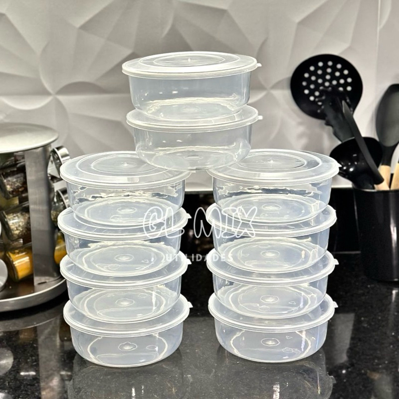 Kit 10 Potes 600ml transparente > Marmitas - Microondas,freezer lava louças! Armazenamento...