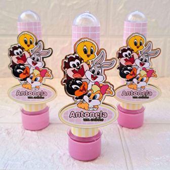 Tubete personalizado 3D Baby Looney Tunes | Lembrancinha Baby Looney Tunes menina| Festa infantil Baby Looney Tunes Rosa
