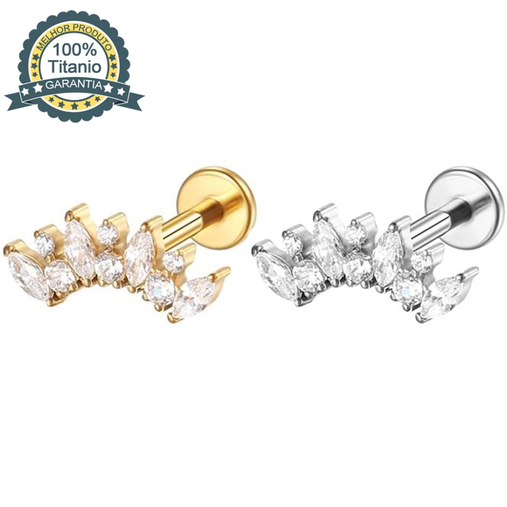 Piercing Labret Titânio Cluster Zircônias Cravejada | Helix, Tragus, Conch, Nariz e Outros em Oferta na Shopee