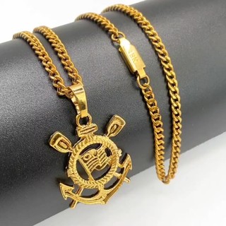 Colar e Pingente Corinthians: Colar em aço banhado a ouro 18K para o verdadeiro torcedor
