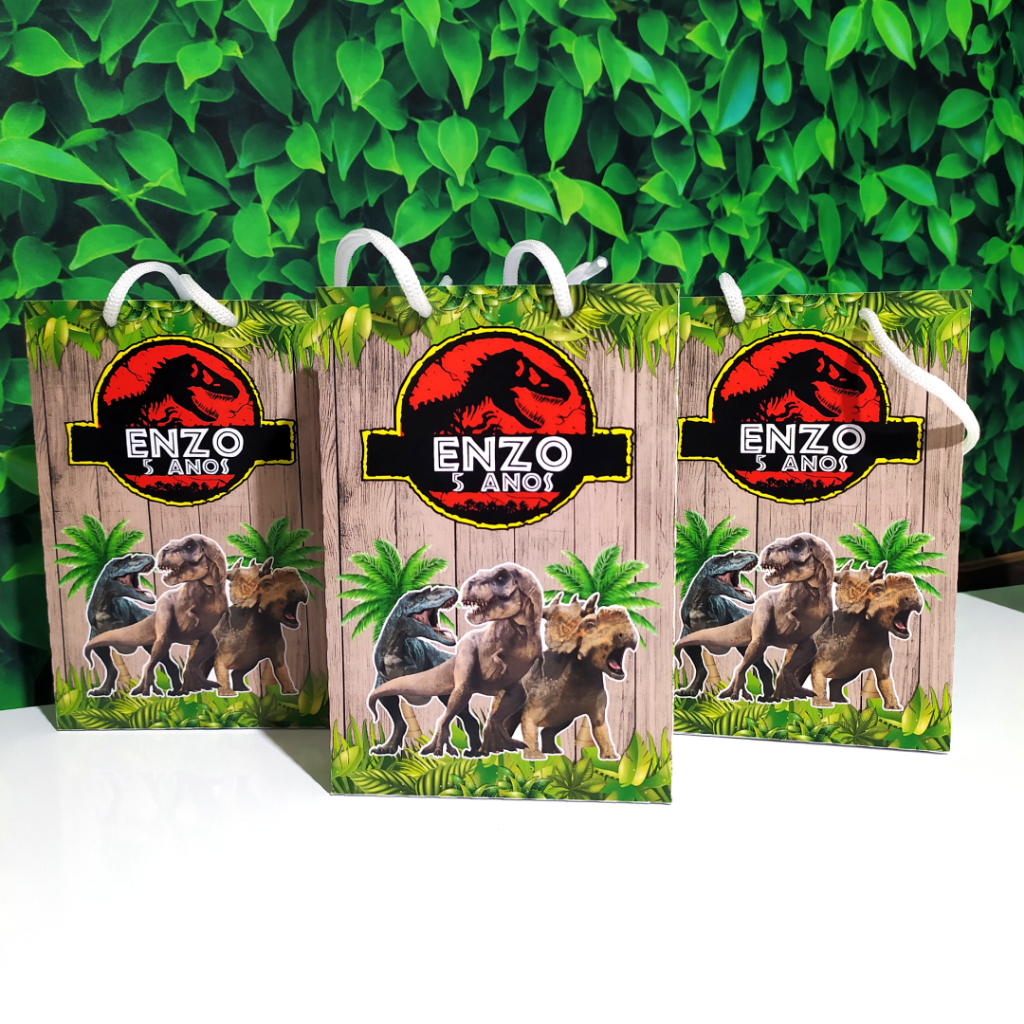 ENVIO IMEDIATO -10 Unidades-  - Sacolinha  Dinossauro Jurassic Park – Pegue e Monte - Lembrancinha Festa Personalizada