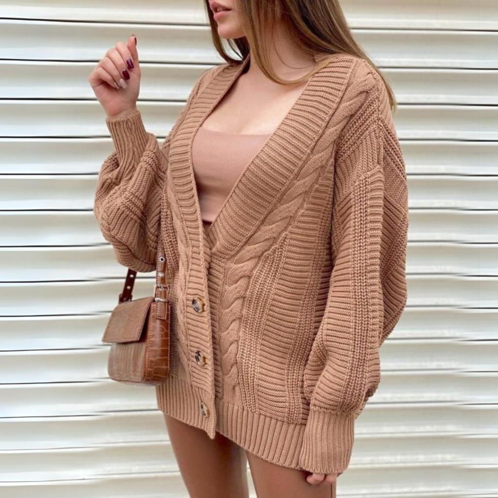 Casaco de Frio Feminino Inverno Cardigan Oversized lã Alta Qualidade em Oferta na Shopee