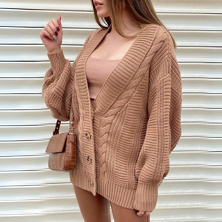 Casaco de Frio Feminino Inverno Cardigan Oversized lã Alta Qualidade em Oferta na Shopee