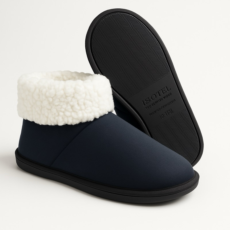 Pantufa Polar Botinha Peluciada Super Quentinha com Sola Antiderrapante Cor Preta