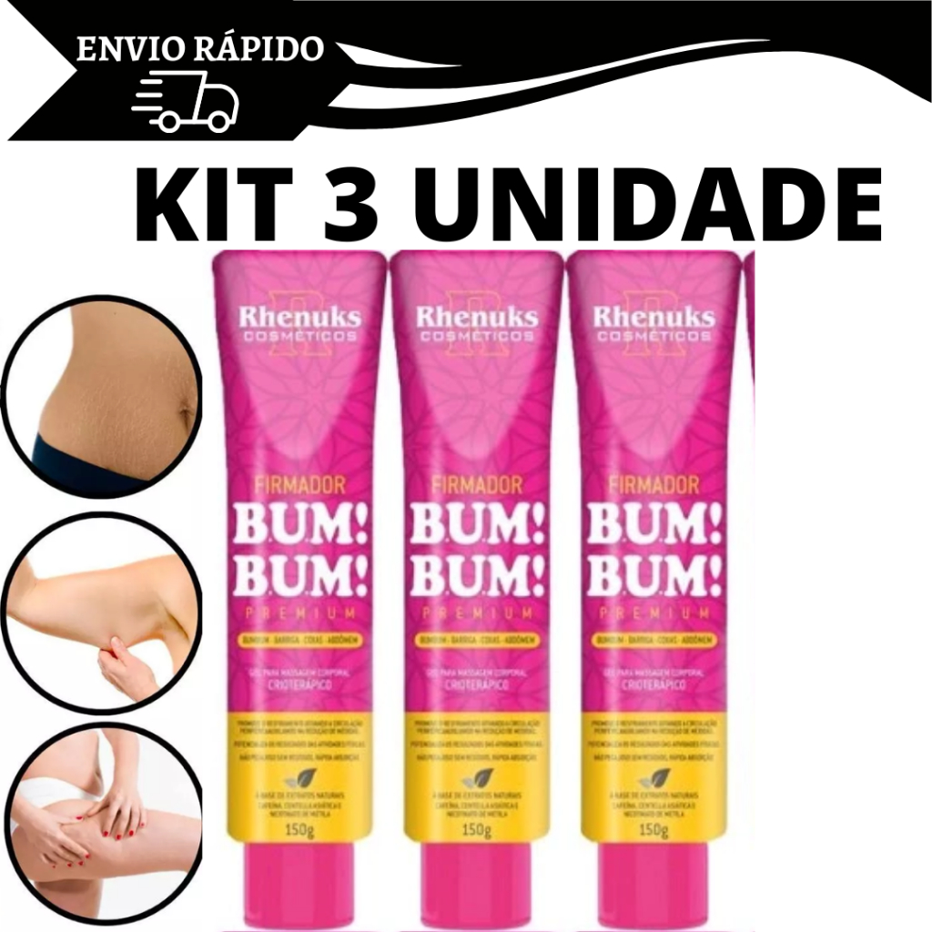 KIT 3 Creme Firmador Empina Bumbum Anti Celulite Estrias Gel Redutor de Gordura Rhenuks 150g