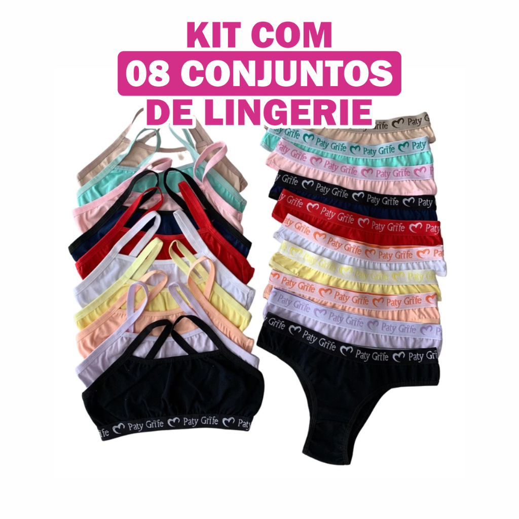 Kit Com 8 Conjuntos De Lingerie Sem Bojo Paty Grife Em Algodão Atacado Conjunto Calcinha E Top em Oferta na Shopee