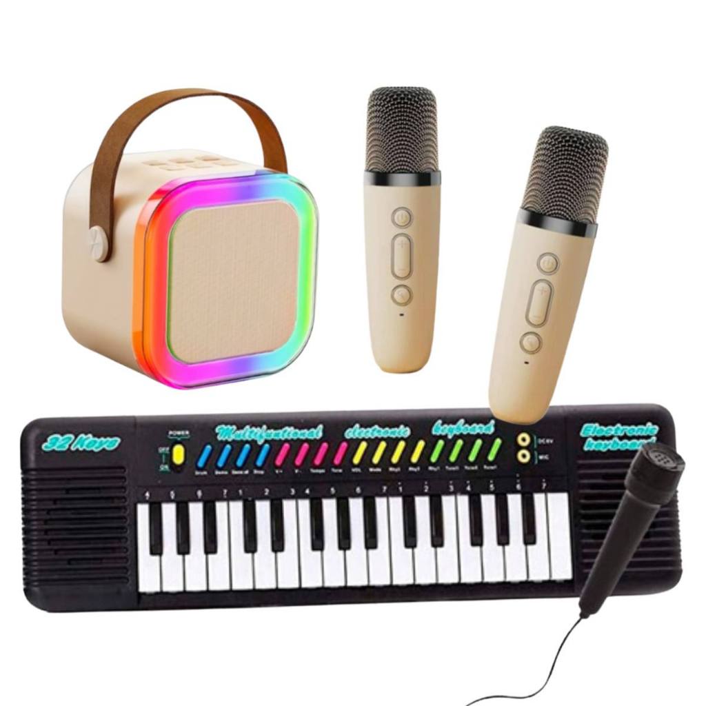 Caixa de Som Bluetooth Teclado Infantil Piano Microfone Instrumento Brinquedos Musicais Educacional