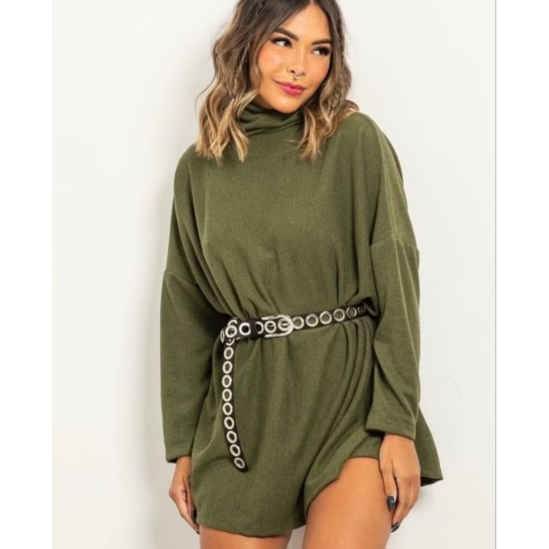 poncho. vestido curto lancinha manga longa inverno gola alta moda femenina con cinto do mesmo tecido diversas coores