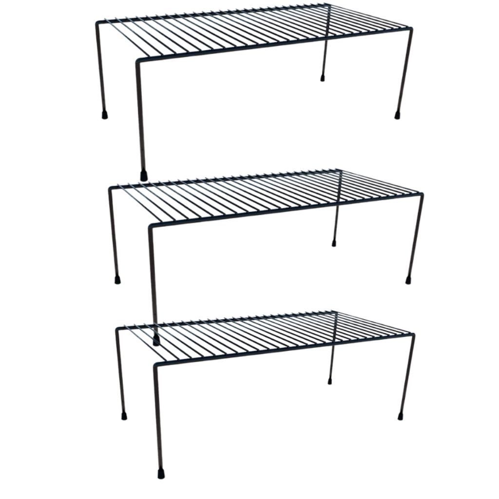 Kit 3 Organizadores de Armário Preto Médio Cozinha Aramado Porta Pratos Organizador de Pratos Louça 32cm