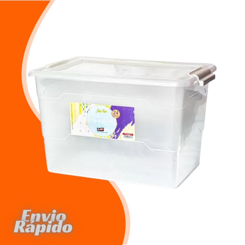Caixa Container Transparente 24 Litros Cesto Plastico Multiuso Organizador Plástico Tampa Trava 24L