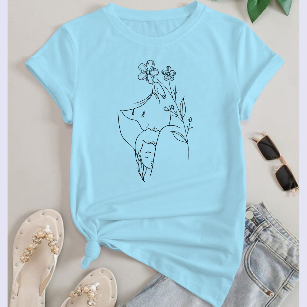 Camiseta Algodão Dia Das Mães Estamp Mãe e Filha Abraço Cuidado Conforto Afeto Presente Especial