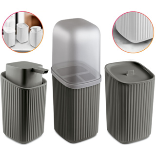 Kit 3 Acessórios Banheiro com Dispenser Sabonete Líquido, Porta Algodão e Porta Escovas Av - Usual em Oferta na Shopee