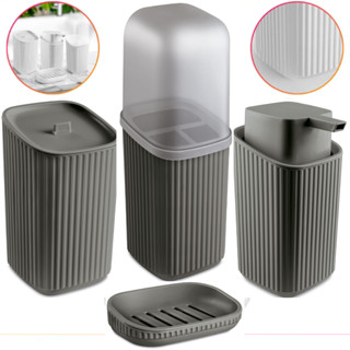 Kit 4 Acessórios Banheiro Porta Sabonete Líquido, Porta Algodão, Porta Escovas e Sabonetei...
