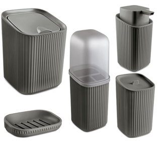 Kit Completo Banheiro 5 Peças Lixeira, Saboneteira e Porta Sabonete Líquido, Escova e Algodão Av em Oferta na Shopee