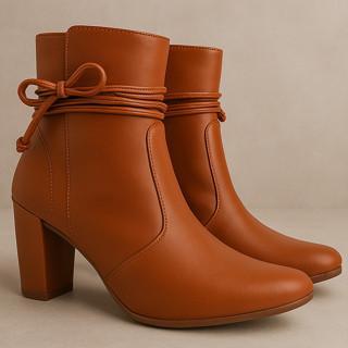 Bota Feminina Bico Fino Salto Alto Grosso Fashion Confortável de Amarrar Leve Original OLZ...