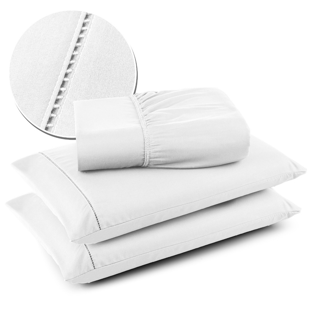 Jogo de Lençol Micropercal Ponto Palito Cama Casal 03 Peças - Várias Cores - MARCOSSHOP
