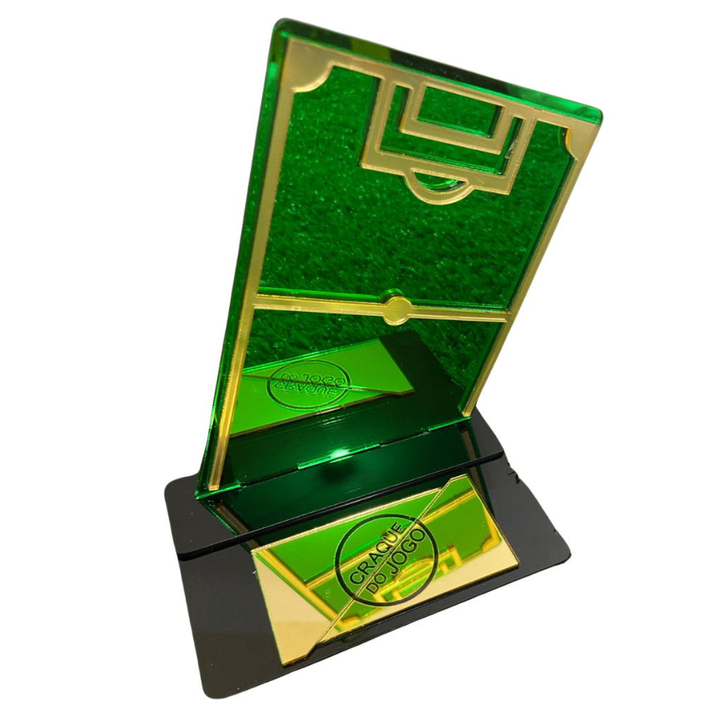 Troféu Futebol Evo Craque do Jogo Melhor Jogador do Campeonato Retangular em acrílico verde 15 x10