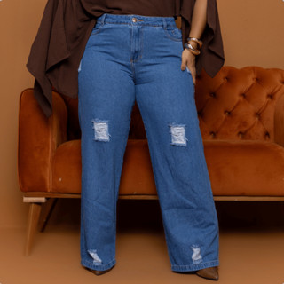 Calça Feminina Wide Leg Plus Size Clara Cintura Alta Pantalona Sem Lycra Stillger Jeans