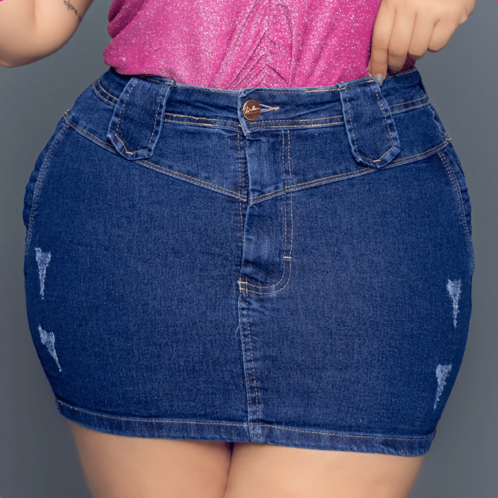 Saia Jeans Plus Size Feminina Cintura Alta Com Lycra Destroyed Desfiada em Oferta na Shopee