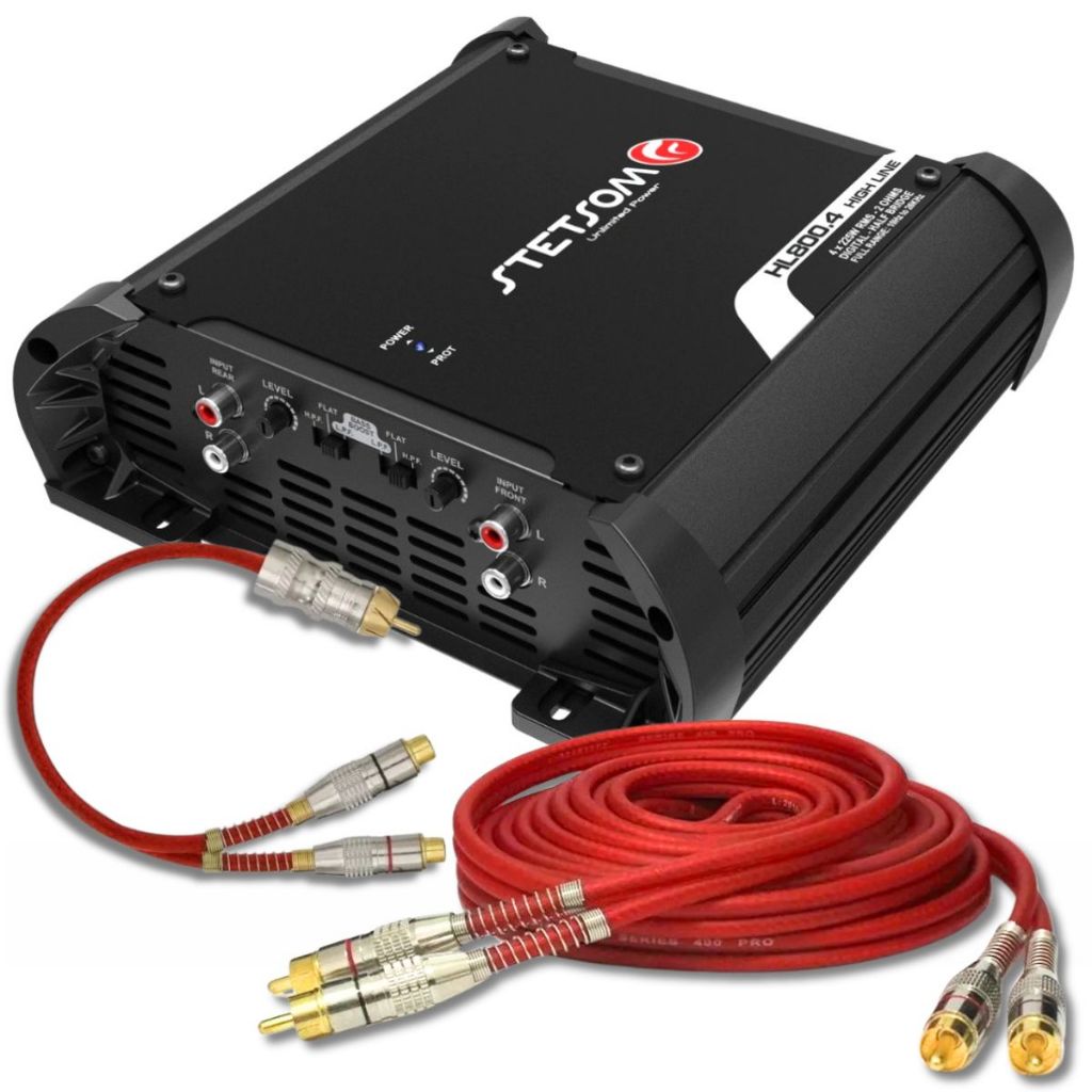 Módulo Amplificador Stetsom HL800.4 800W + Cabo RCA 5 Metros Blindado + Cabo Y Blindado