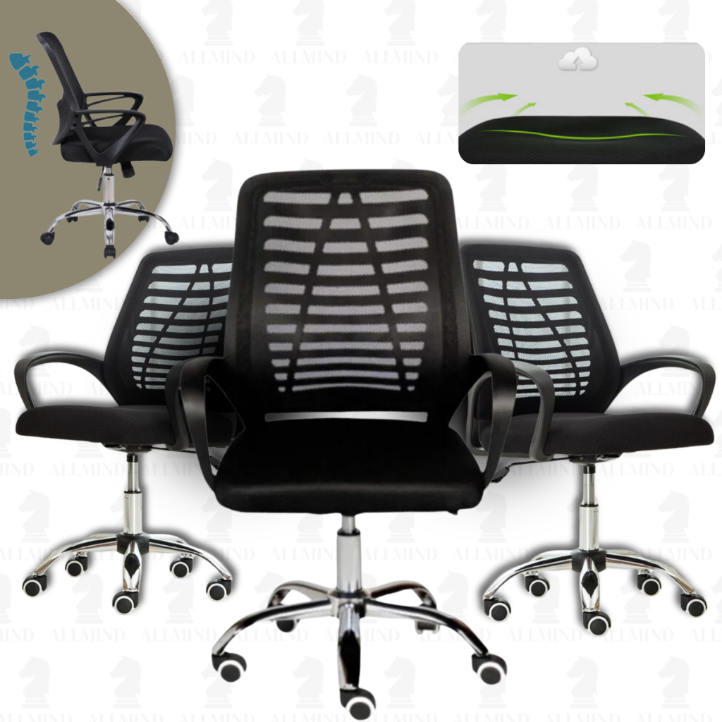 Cadeira De Escritório Ergonômica Executiva Presidente Mônaco Plus Giratória Mesh Conjunto 3 Cadeiras