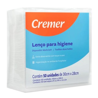 Lenço Para Banho Higiene Wipes Não Tecido Cremer Pacote Com 50 Unidades