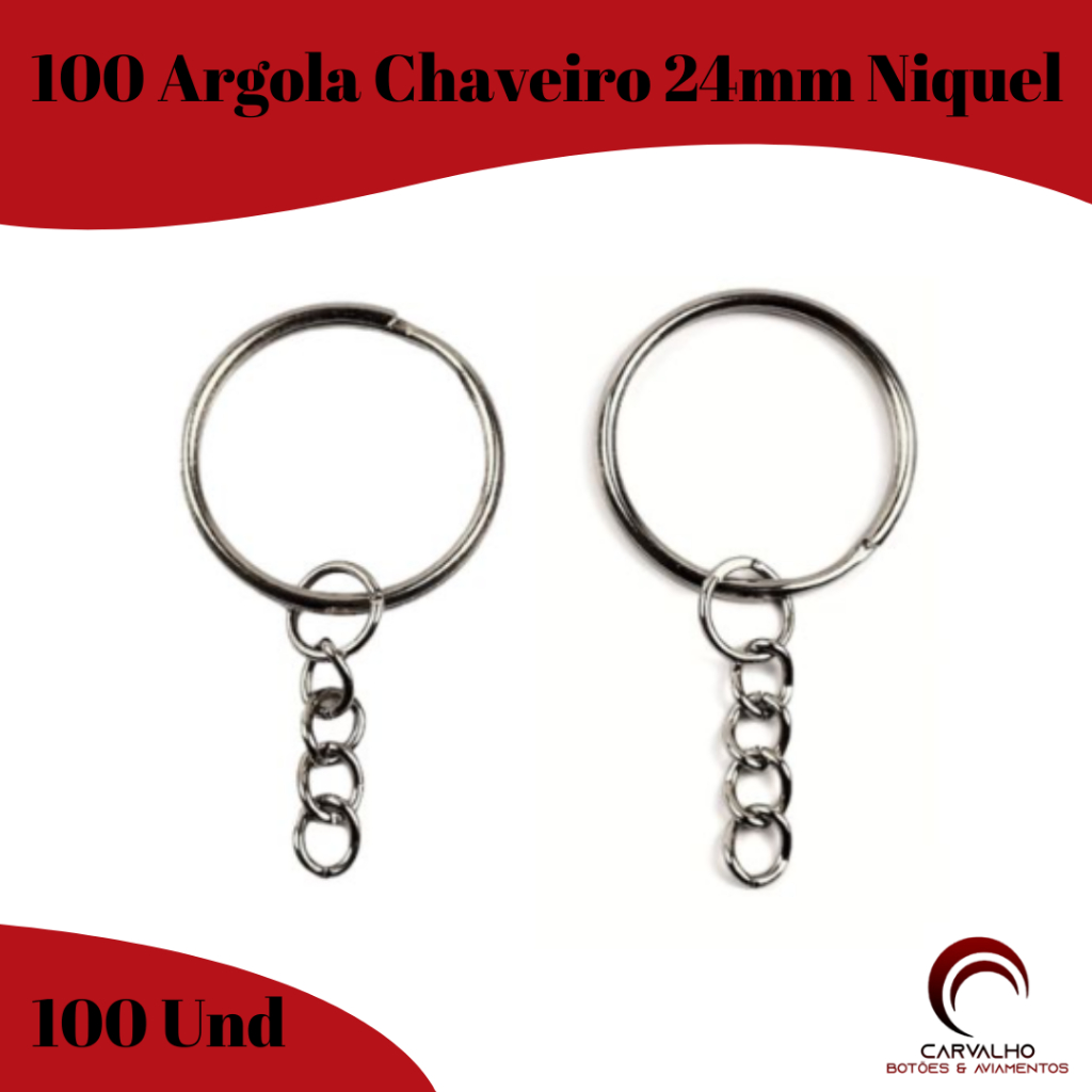 Argola Para Chaveiro Com Corrente 24MM 20 MM Niquel Ouro 20 | 50 | 100 Unidades - Argolas | Artesanato | Chaveiro em Oferta na Shopee