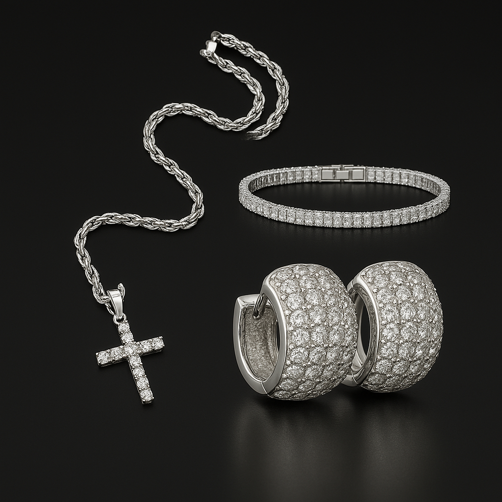 Kit Ice Cravejado Cordão + Brinco E Pulseira Premium Magnata Kit completo brilho dos artistas em Oferta na Shopee