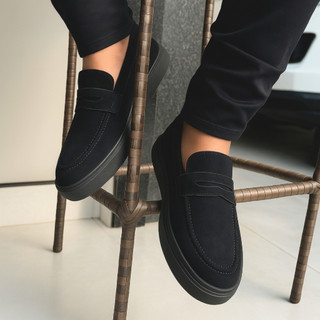 Sapato Mocassim Masculino Camurça Sola Alta Estiloso Casual Clássico + Relógio Premium
