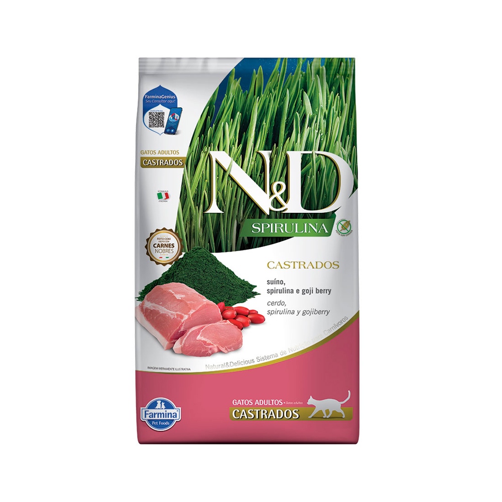 Ração Farmina N&D Spirulina para Gatos Adultos Castrados Sabor Suíno 1,5 Kg