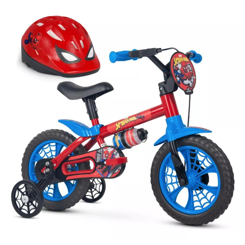 Bicicleta Do Homem Aranha Aro 12 Infantil Nathor + Capacete