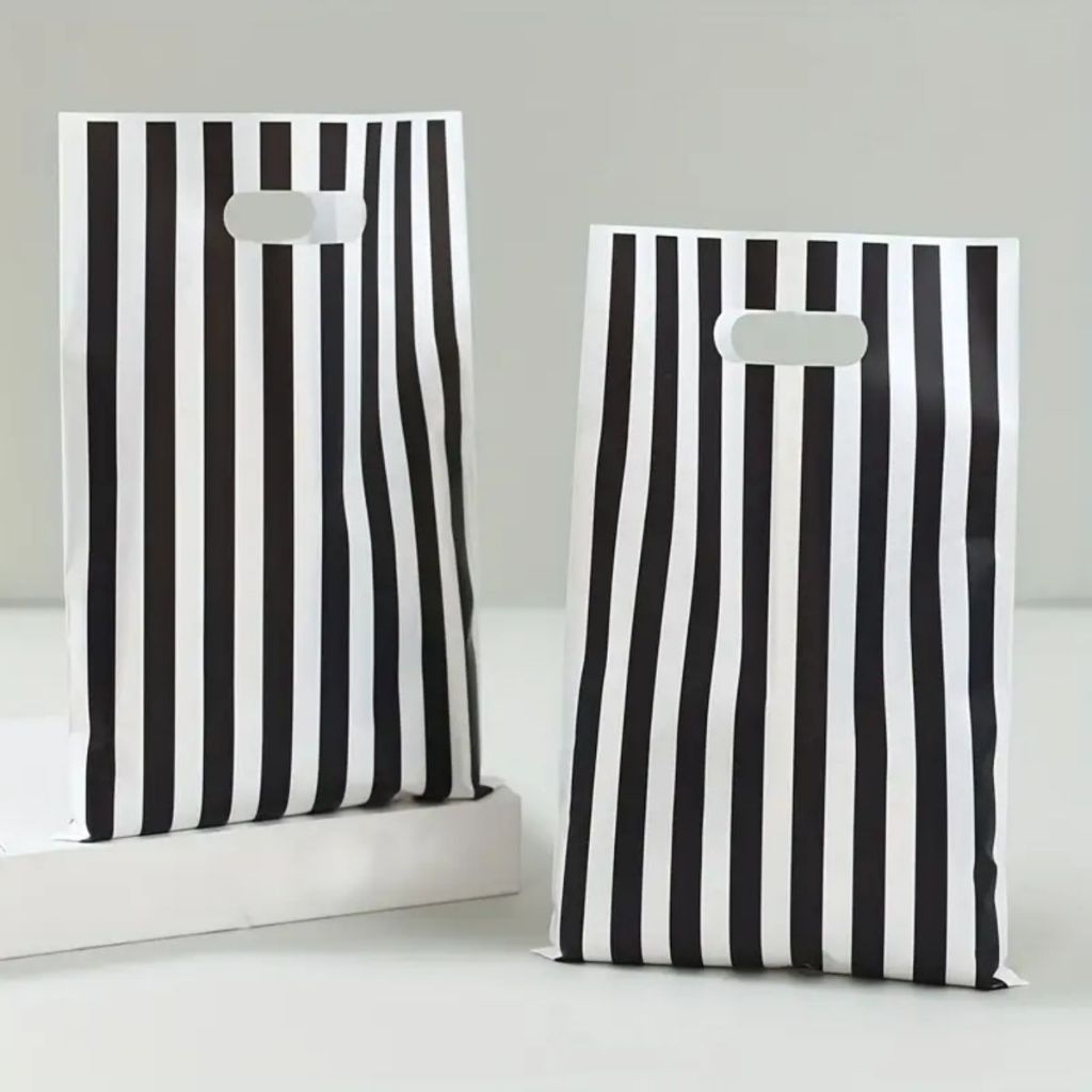 Sacola Sacolinha Plástica para Presente Lembrancinha Alça Vazada Listras Listrada Aniversário em Oferta na Shopee
